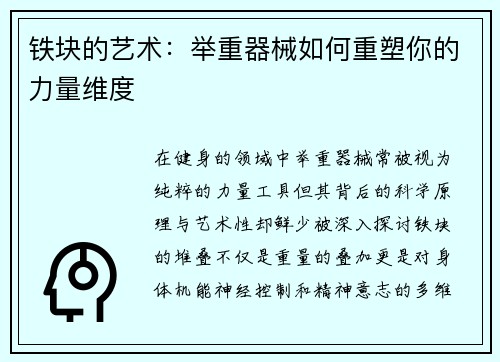 铁块的艺术：举重器械如何重塑你的力量维度