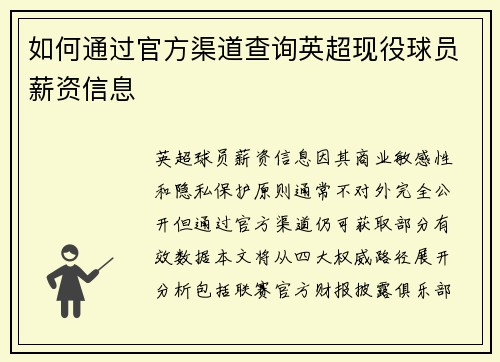 如何通过官方渠道查询英超现役球员薪资信息